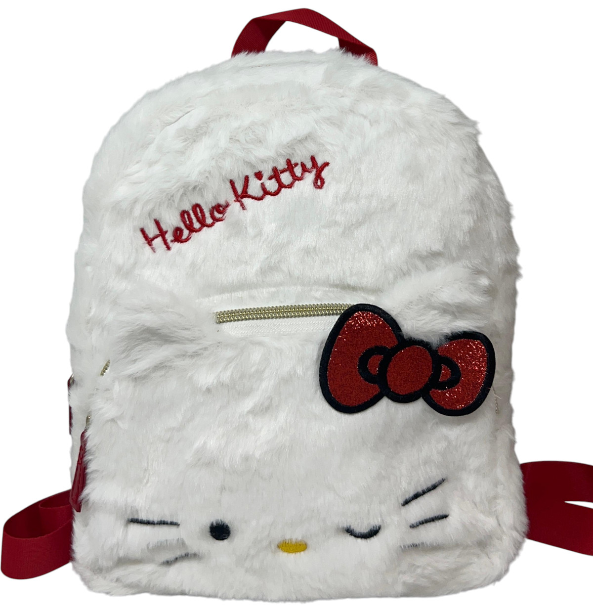 Zainetto da Passeggio Hello Kitty Sanrio in Peluche Borsa 28 CM con Dettagli 3d e Ricamati - H13925mc