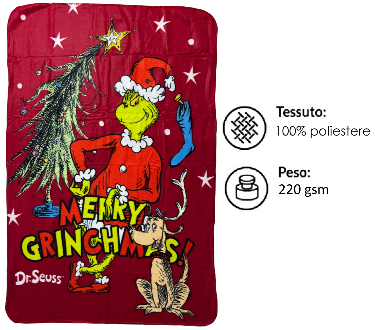 Plaid in Pile Grinch Coperta in Morbido Poliestere 100 X 150 CM 210 Gsm - Gri-2004