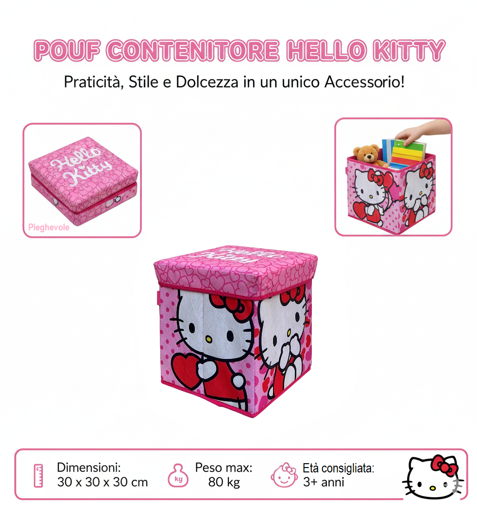 Pouf Hello Kitty Sanrio Contenitore Multifunzione Porta Oggetti per Sedersi 30 CM - Hk37-6126