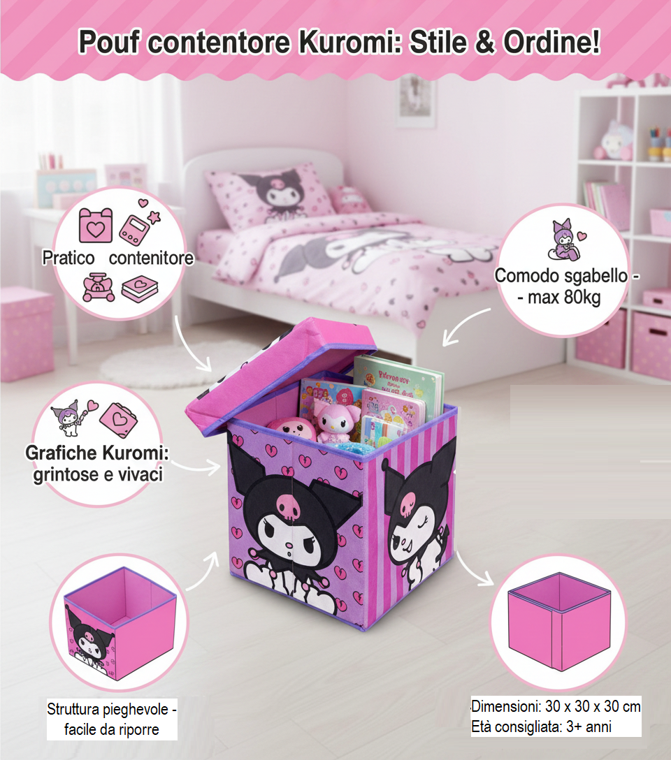 Pouf Kuromi Sanrio Contenitore Multifunzione Porta Oggetti per Sedersi 30 CM - Hk37-6125