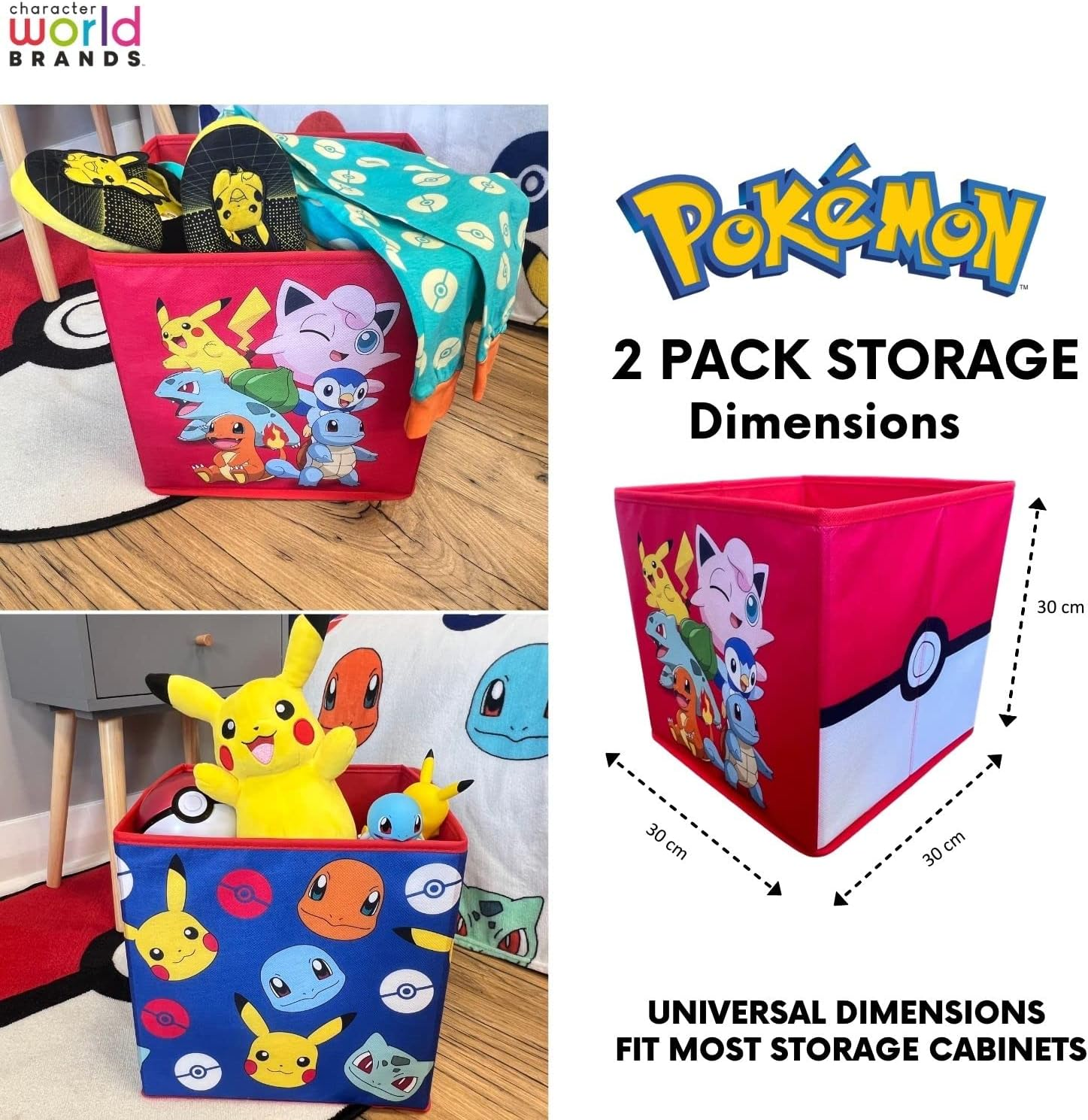 Set Pouf Pokémon Pikachu 2 Contenitori Multifunzione Portaoggetti per Sedersi 30 CM - Pok24x2