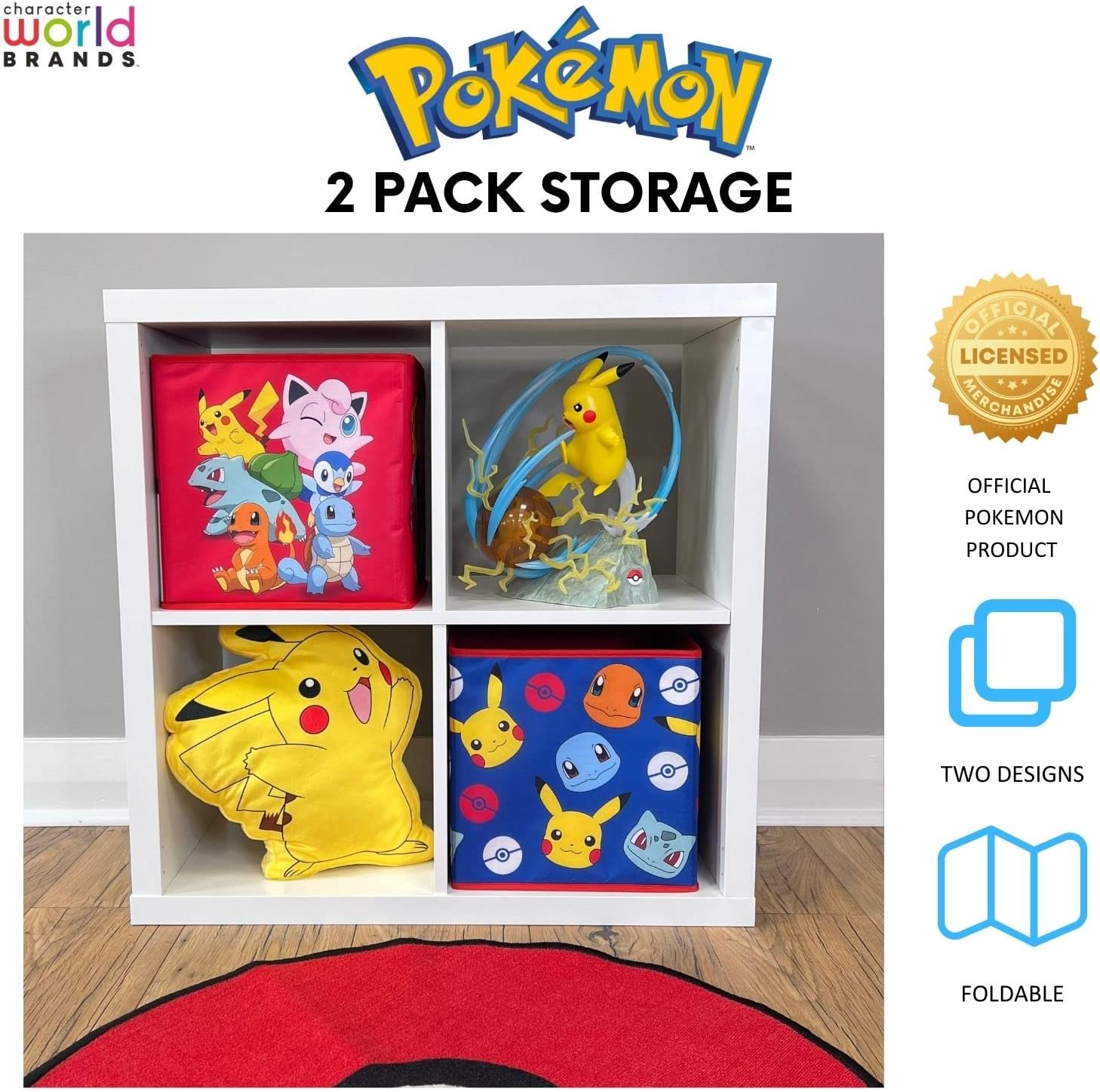 Set Pouf Pokémon Pikachu 2 Contenitori Multifunzione Portaoggetti per Sedersi 30 CM - Pok24x2