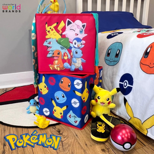 Set Pouf Pokémon Pikachu 2 Contenitori Multifunzione Portaoggetti per Sedersi 30 CM - Pok24x2