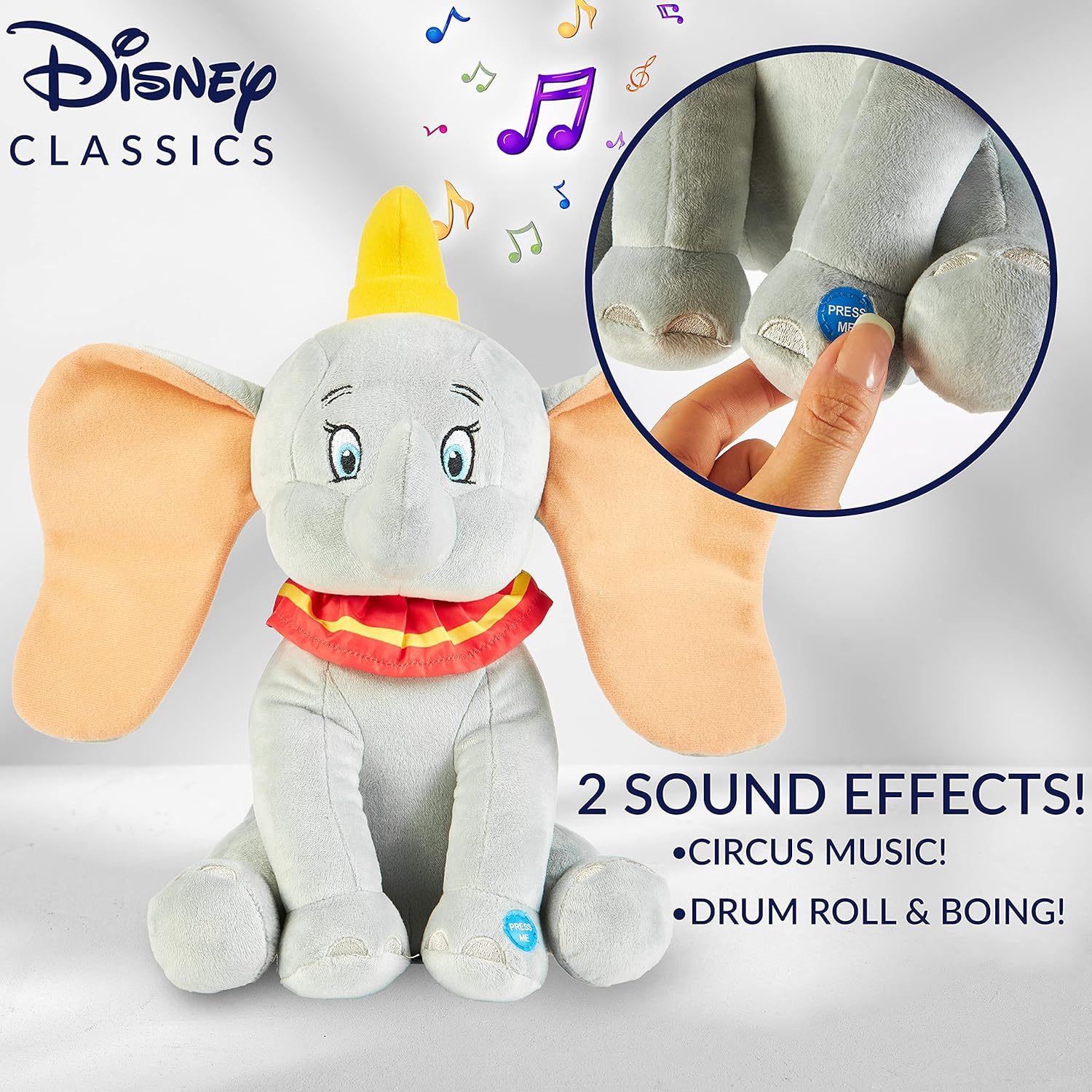 Peluche Dumbo DISNEY con Suono Morbido Pupazzo Elefante Seduto 20 CM in Fibra Riciclata - Dcl9279-7