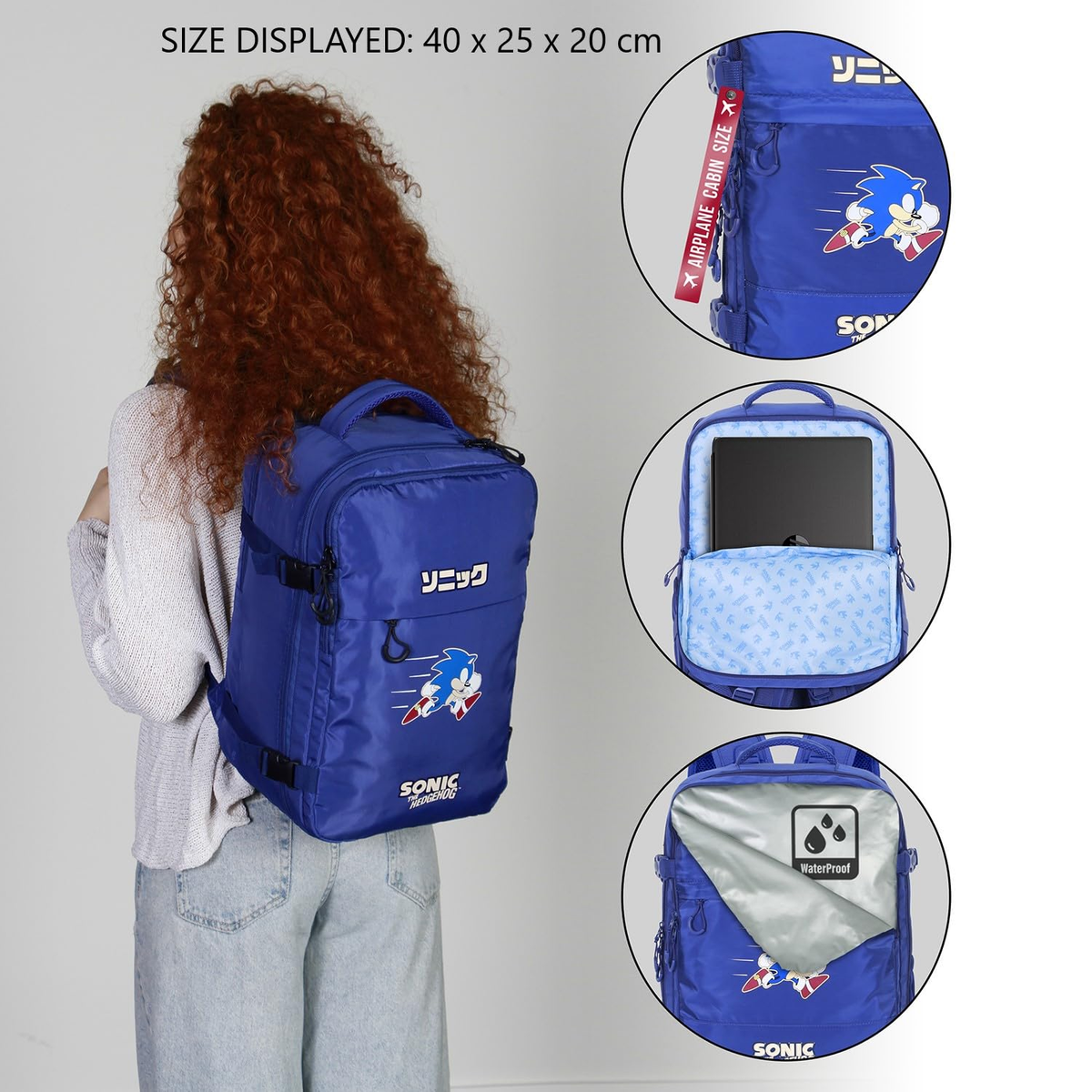 Zaino da Viaggio Sonic the Hedgehog 40 CM Bagaglio a Mano da Cabina Adattabile a Trolley - 07959