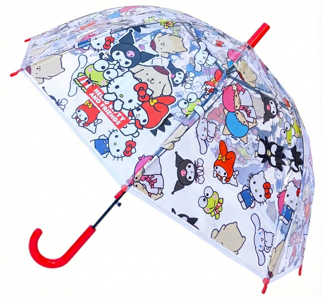 Ombrello a Cupola Hello Kitty & Friends Sanrio Apertura Automatica Manico Ergonomico Accessorio per la Pioggia Bambini