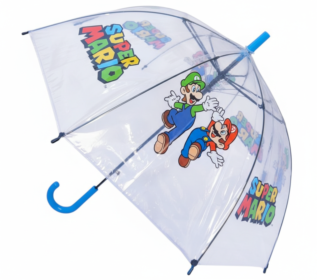 Ombrello a Cupola Super Mario Apertura Automatica Manico Ergonomico Accessorio per la Pioggia Bambini