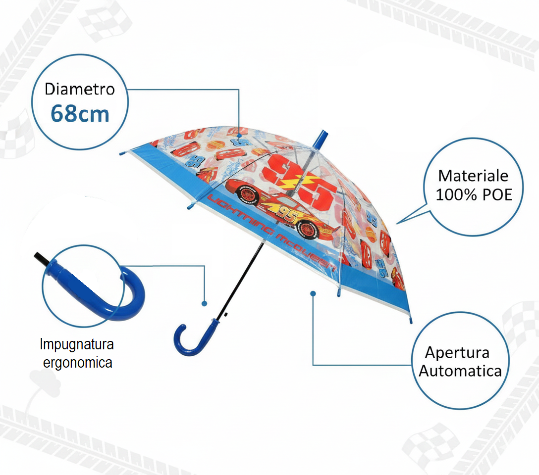 Ombrello Cars DISNEY Apertura Automatica Manico Ergonomico Accessorio per la Pioggia Bambini