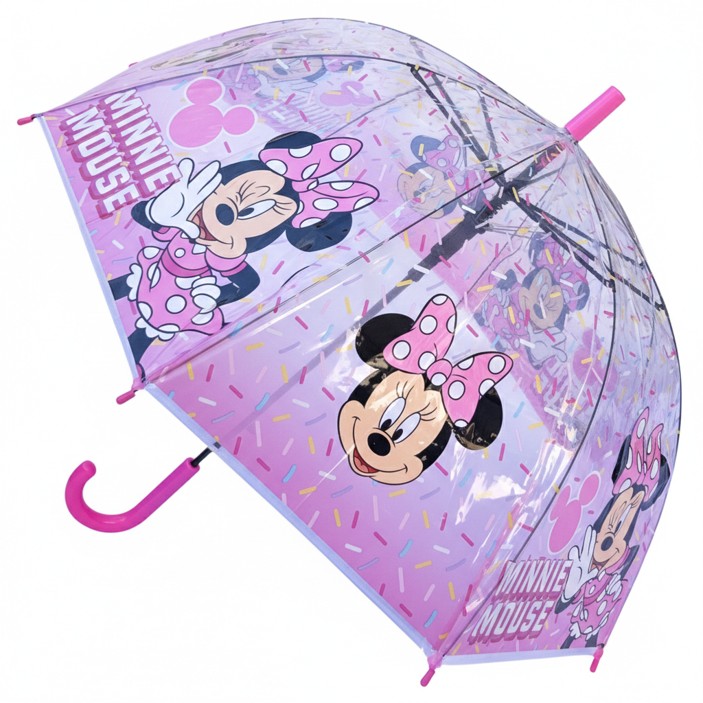 Ombrello a Cupola Minnie DISNEY Apertura Automatica Manico Ergonomico Accessorio per la Pioggia Bambini
