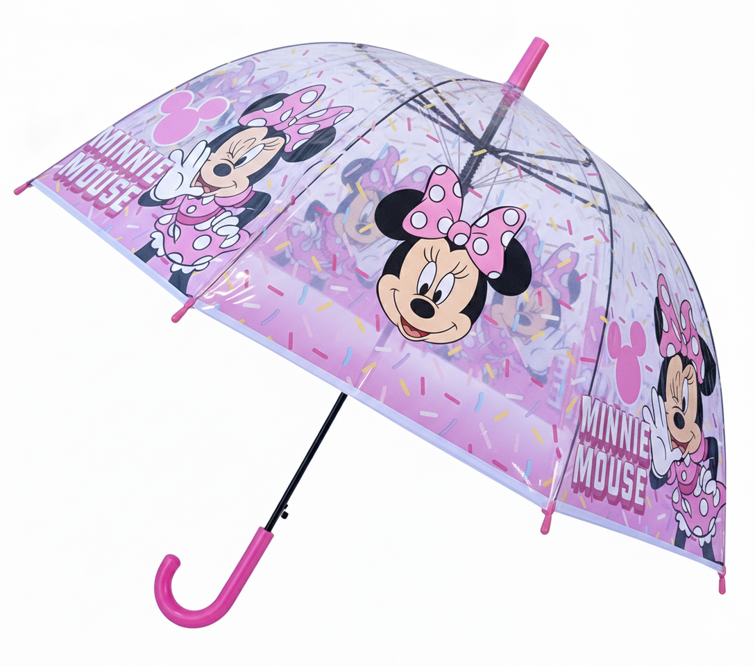 Ombrello a Cupola Minnie DISNEY Apertura Automatica Manico Ergonomico Accessorio per la Pioggia Bambini