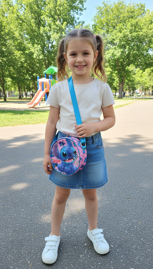 Borsa Passeggio Stitch Angel DISNEY Borsetta Rotonda 17 CM con Tracolla Regolabile- 09218