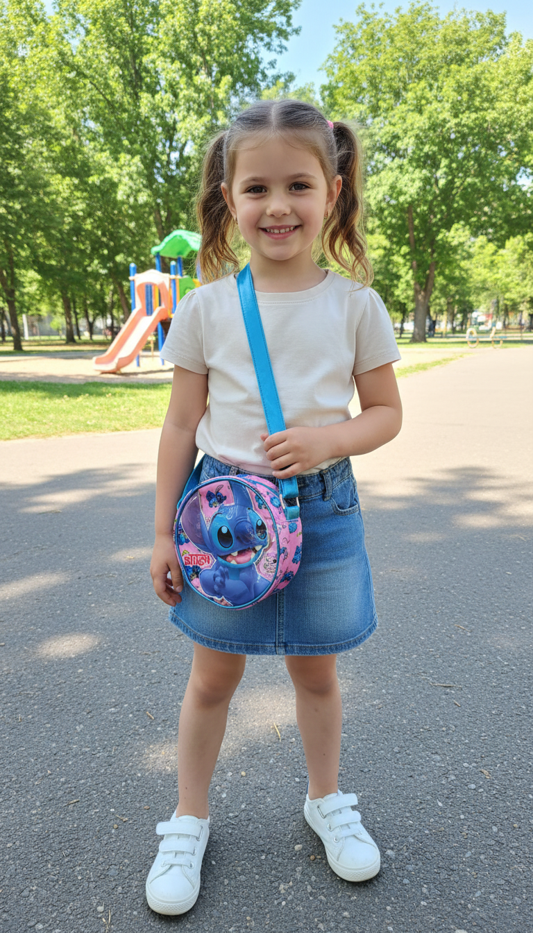 Borsa Passeggio Stitch Angel DISNEY Borsetta Rotonda 17 CM con Tracolla Regolabile- 09218