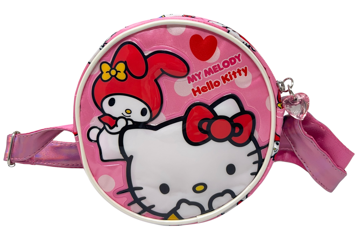 Borsa Passeggio Hello Kitty My Melody Sanrio Borsetta Rotonda 17 CM con Tracolla Regolabile- 09236