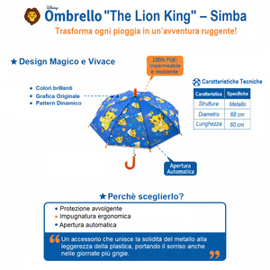 Ombrello Simba DISNEY Apertura Automatica Manico Ergonomico Accessorio per la Pioggia Bambini