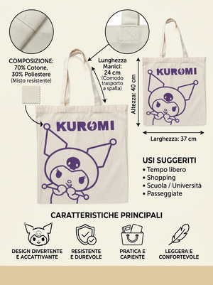 Borsa in Tela Riutilizzabile Kuromi Sanrio Borsa Shopper Multifunzione - Nw1425