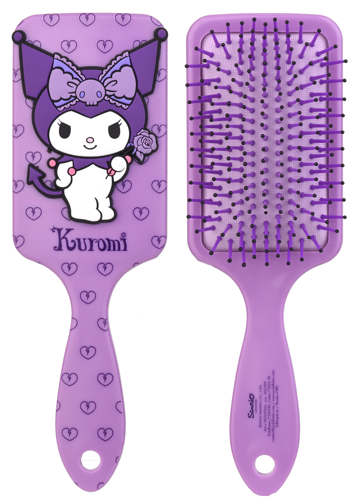 Spazzola Kuromi Districante per Capelli 22 CM con Applicazione 3d Setole Morbide - 40509966