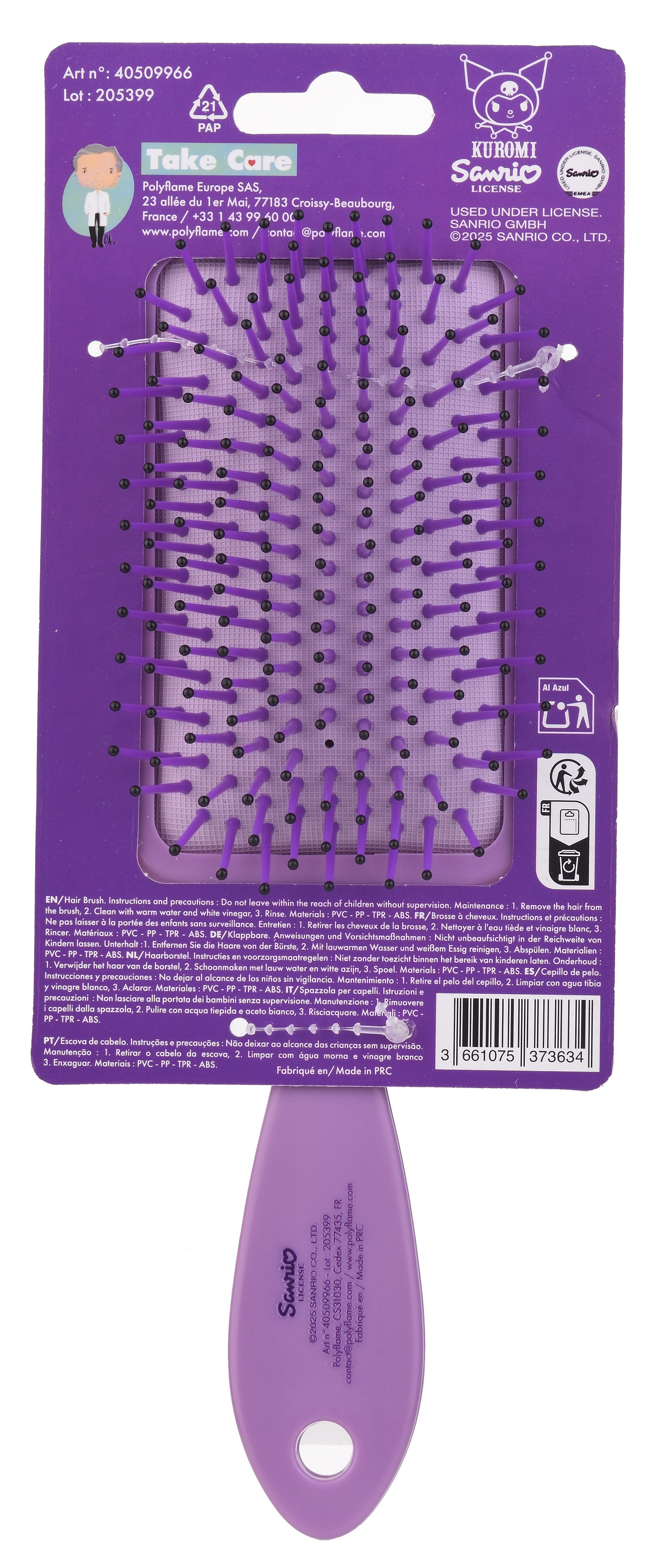 Spazzola Kuromi Districante per Capelli 22 CM con Applicazione 3d Setole Morbide - 40509966