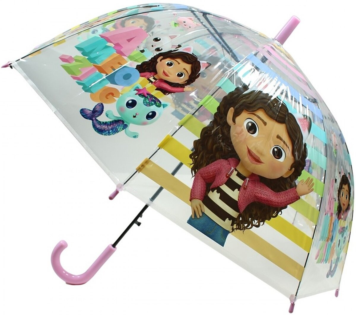 Ombrello a Cupola Gabby's Dollhouse Apertura Automatica Manico Ergonomico Accessorio per la Pioggia Bambini