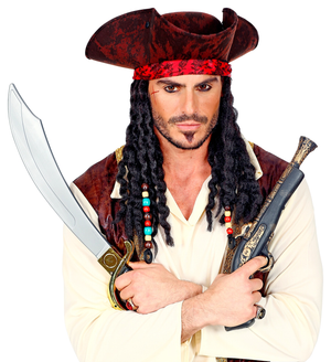 Tricorno Pirata con Bandana e Dreadlocks Cappello Adulti Accessorio Carnevale Cosplay Jack Sparrow - 01892