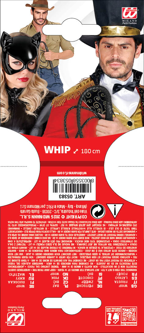 Frusta in Similpelle Autentica 180 CM Accessorio Travestimento Carnevale Cosplay Feste in Maschera - 05383