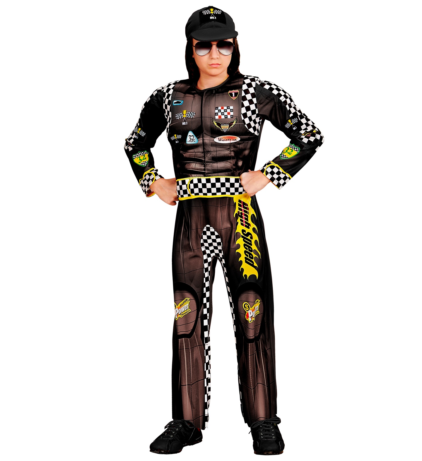 Costume Pilota da Corsa Tuta e Berretto Travestimento Carnevale Cosplay Feste in Maschera -0829