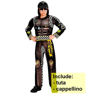 Costume Pilota da Corsa Tuta e Berretto Travestimento Carnevale Cosplay Feste in Maschera -0829