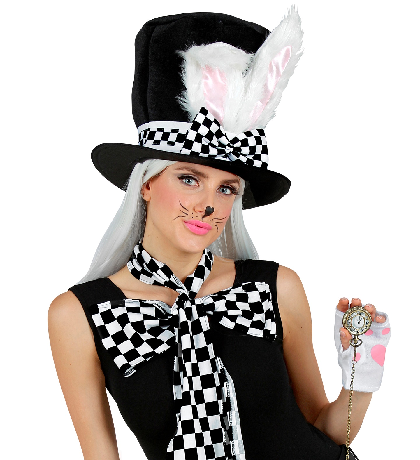 Cilindro con Orecchie Coniglio Modellabili Cappello Accessorio Travestimento Carnevale Cosplay Feste in Maschera - 10021