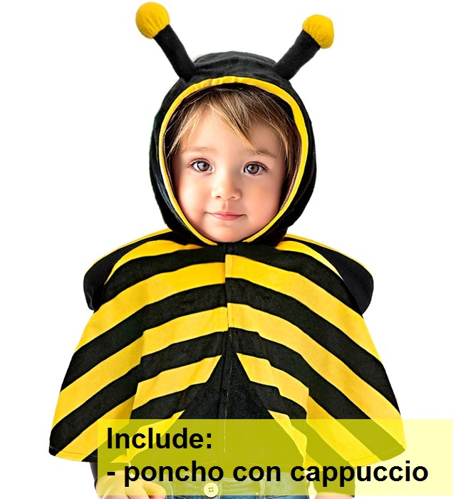 Poncho in Peluche con Cappuccio Travestimento Ape Costume Carnevale Feste in Maschera - 16201