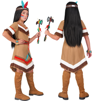 Costume Indiana Vestito e Fascia con Piuma Travestimento Carnevale Feste in Maschera - 2179