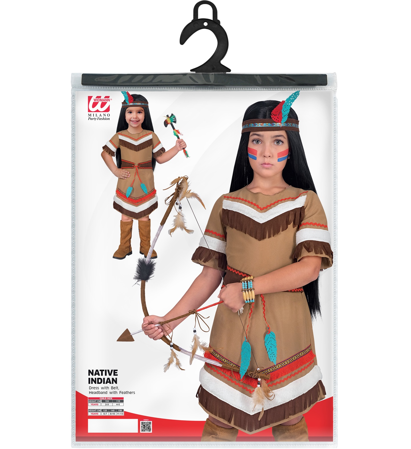 Costume Indiana Vestito e Fascia con Piuma Travestimento Carnevale Feste in Maschera - 2179