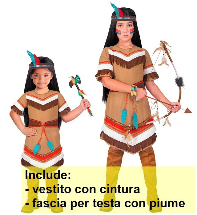 Costume Indiana Vestito e Fascia con Piuma Travestimento Carnevale Feste in Maschera - 2179