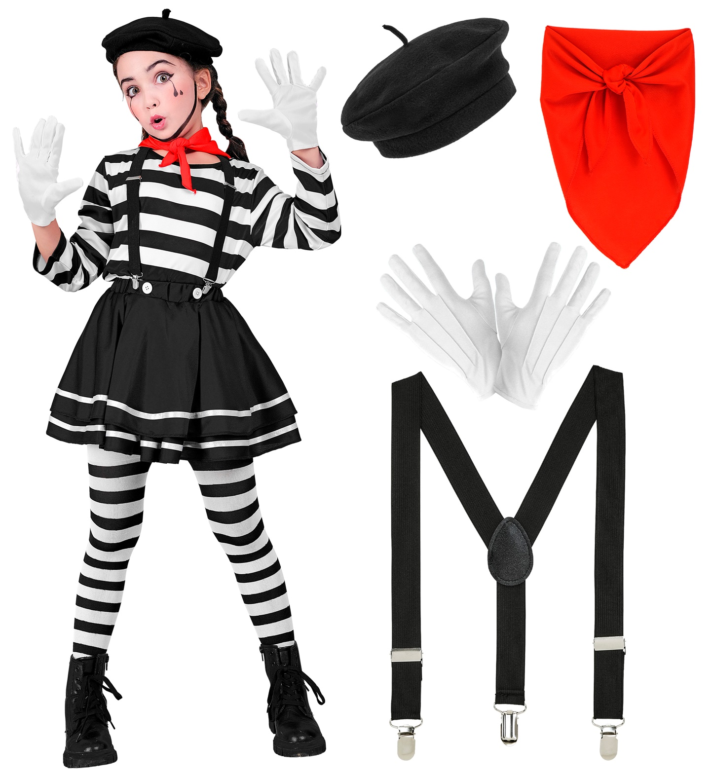 Costume Mimo Bambina Stile Parigino Travestimento Carnevale Cosplay Feste in Maschera - 2240