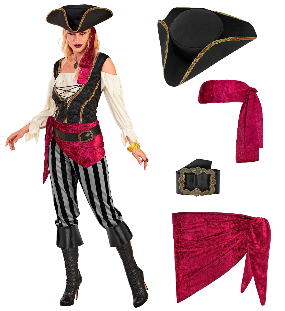 Costume Piratessa Dei Mari Donna Travestimento Carnevale Cosplay Feste in Maschera - 2543