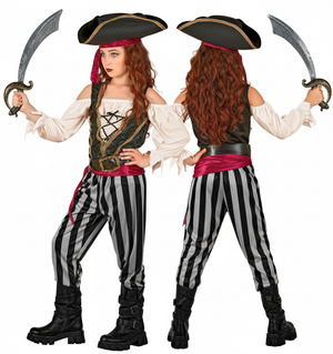 Costume Piratessa Dei Mari Bambina Travestimento Carnevale Cosplay Feste in Maschera - 2543