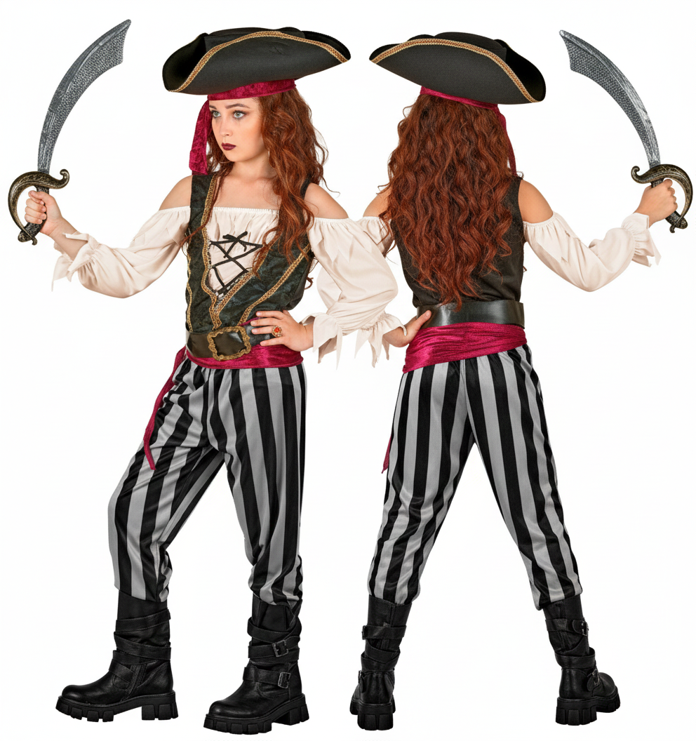 Costume Piratessa Dei Mari Bambina Travestimento Carnevale Cosplay Feste in Maschera - 2543