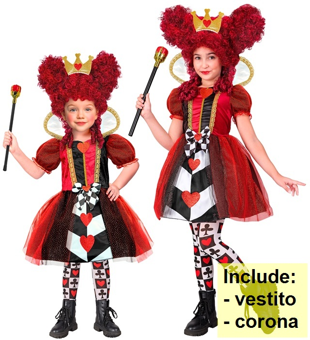 Costume Regina di Cuori Abito e Corona Travestimento Carnevale Feste in Maschera Cosplay- 2601
