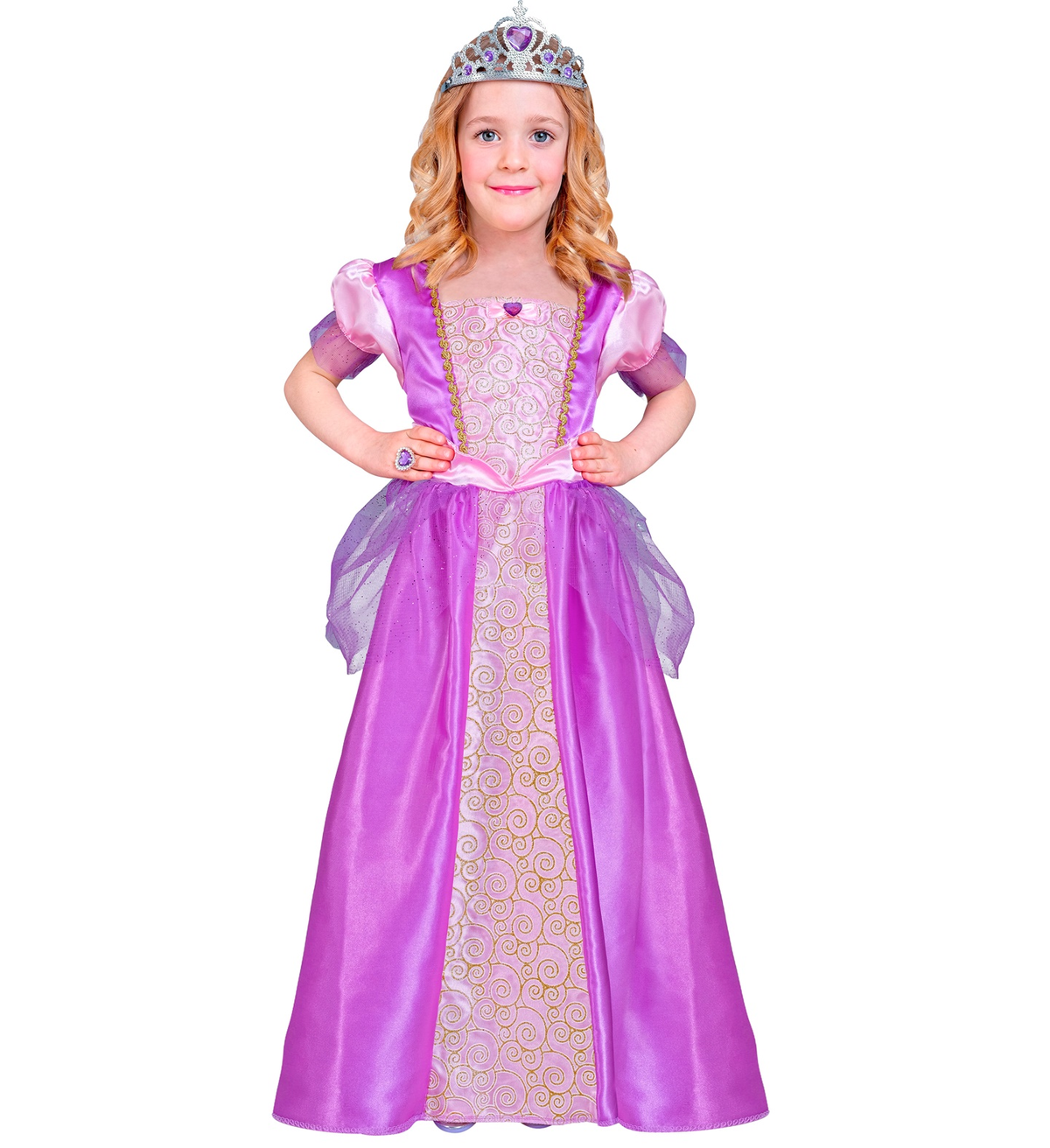 Costume Principessa Abito Lungo e Tiara Travestimento Carnevale Feste in Maschera Cosplay Rapunzel - 9532