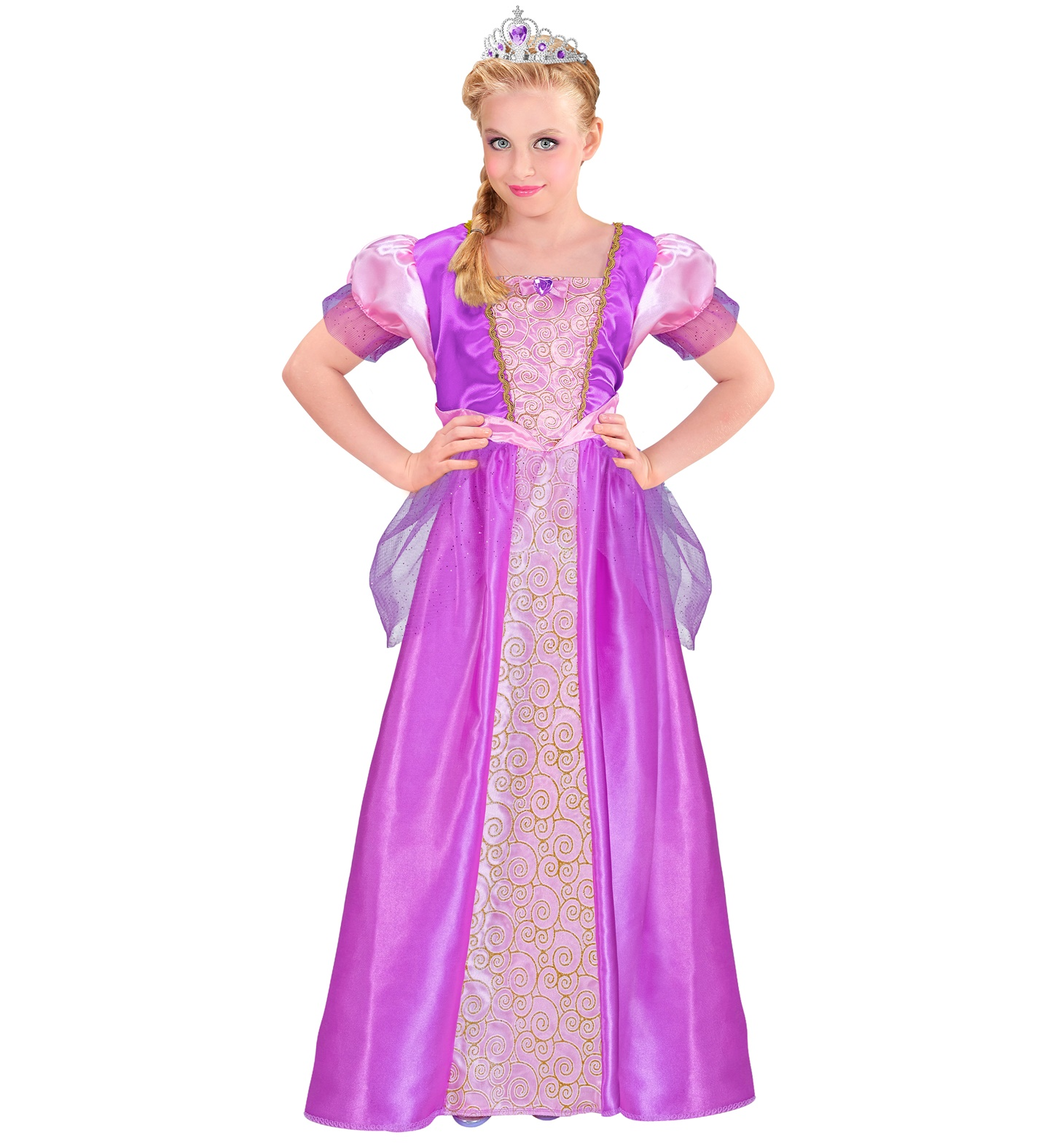 Costume Principessa Abito Lungo e Tiara Travestimento Carnevale Feste in Maschera Cosplay Rapunzel - 9532