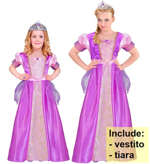 Costume Principessa Abito Lungo e Tiara Travestimento Carnevale Feste in Maschera Cosplay Rapunzel - 9532