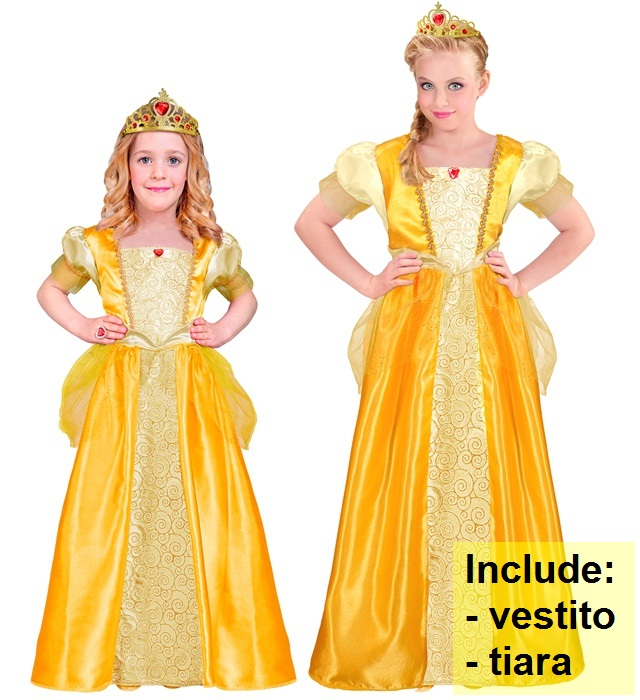 Costume Principessa Abito Lungo e Tiara Travestimento Carnevale Feste in Maschera Cosplay Belle - 9533