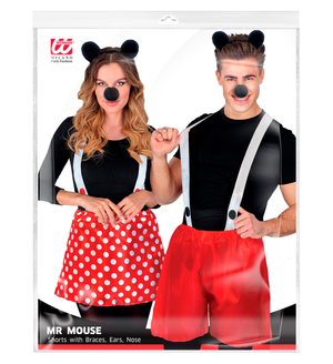 Set Travestimento Topolino Orecchie Naso Bermuda per Uomo Accessori Carnevale Cosplay - 2989t/1