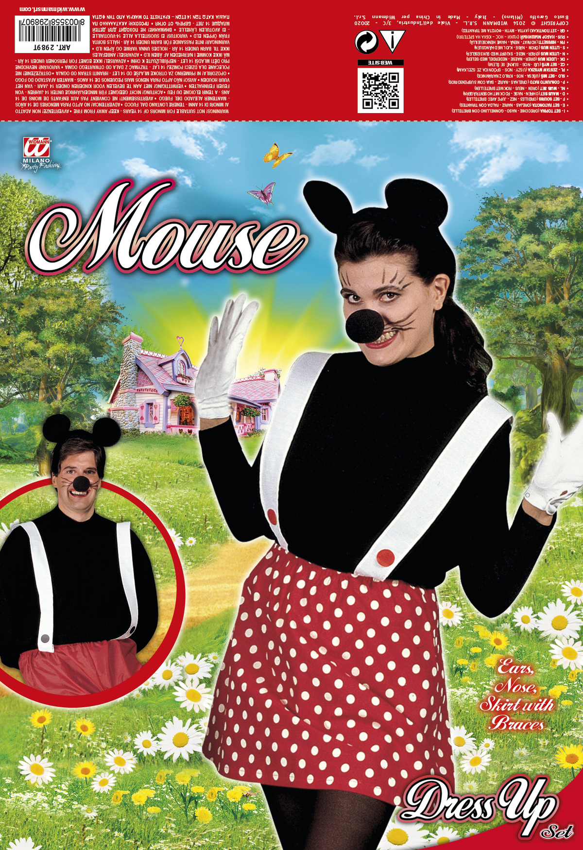 Set Travestimento Minnie Orecchie Naso Gonnellino per Donna Accessori Carnevale Cosplay - 2989t/2