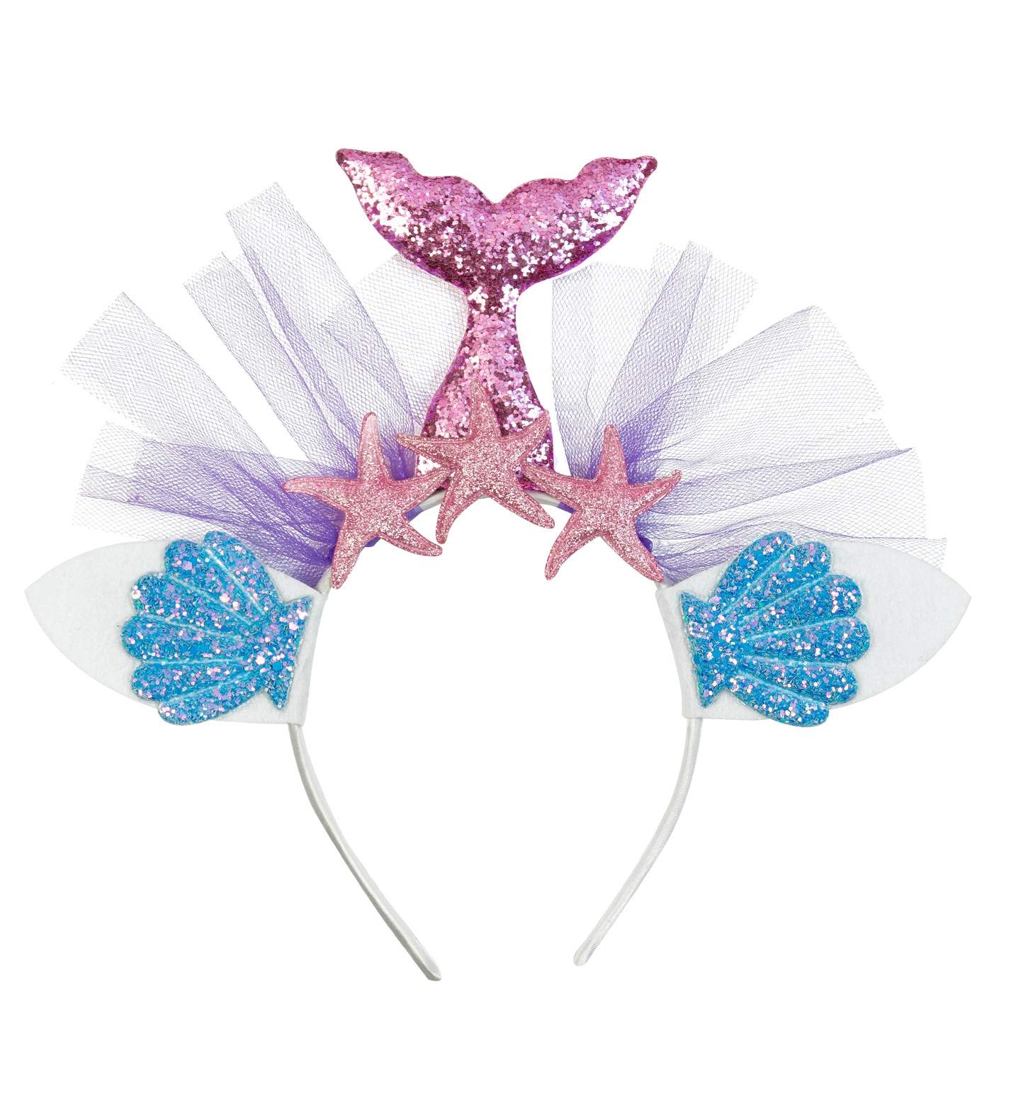 Cerchietto Tiara Sirena Rosa Glitterata con Conchiglie e Stelle Marine Accessorio Travestimenti - 30230