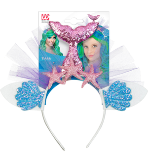 Cerchietto Tiara Sirena Rosa Glitterata con Conchiglie e Stelle Marine Accessorio Travestimenti - 30230