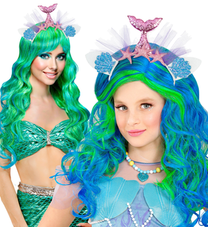 Cerchietto Tiara Sirena Rosa Glitterata con Conchiglie e Stelle Marine Accessorio Travestimenti - 30230