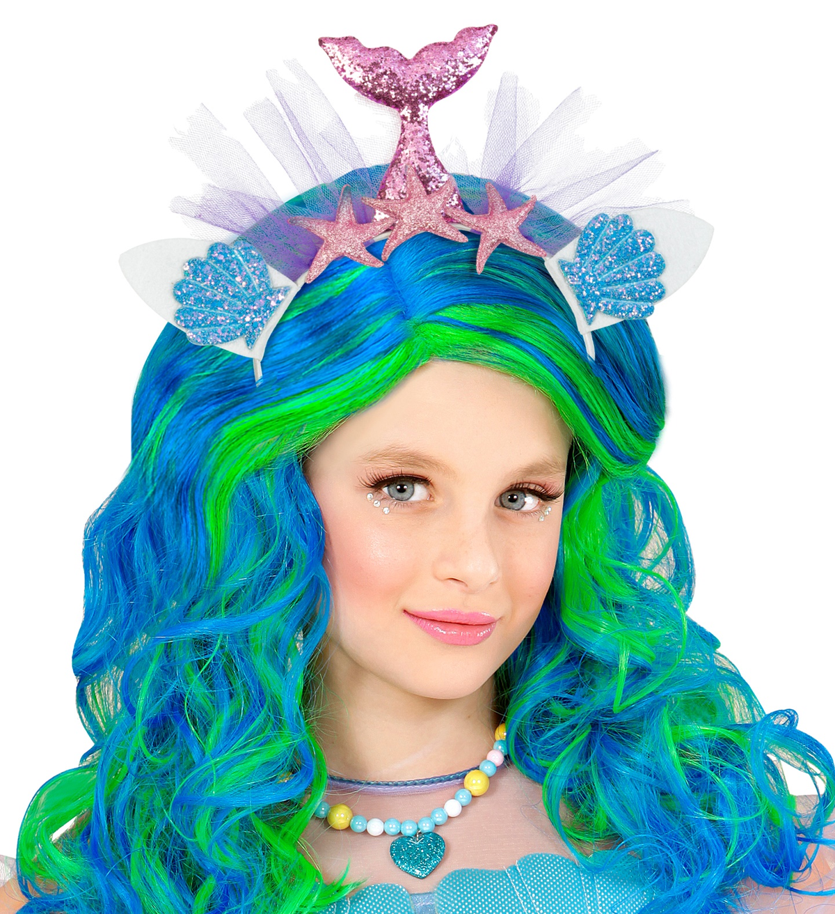 Cerchietto Tiara Sirena Rosa Glitterata con Conchiglie e Stelle Marine Accessorio Travestimenti - 30230