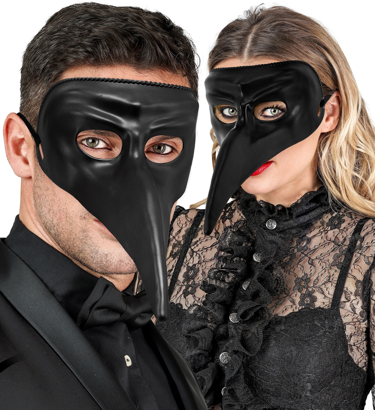Maschera Veneziana Nera con Becco Accessorio Travestimento Carnevale Teatrale - 46873
