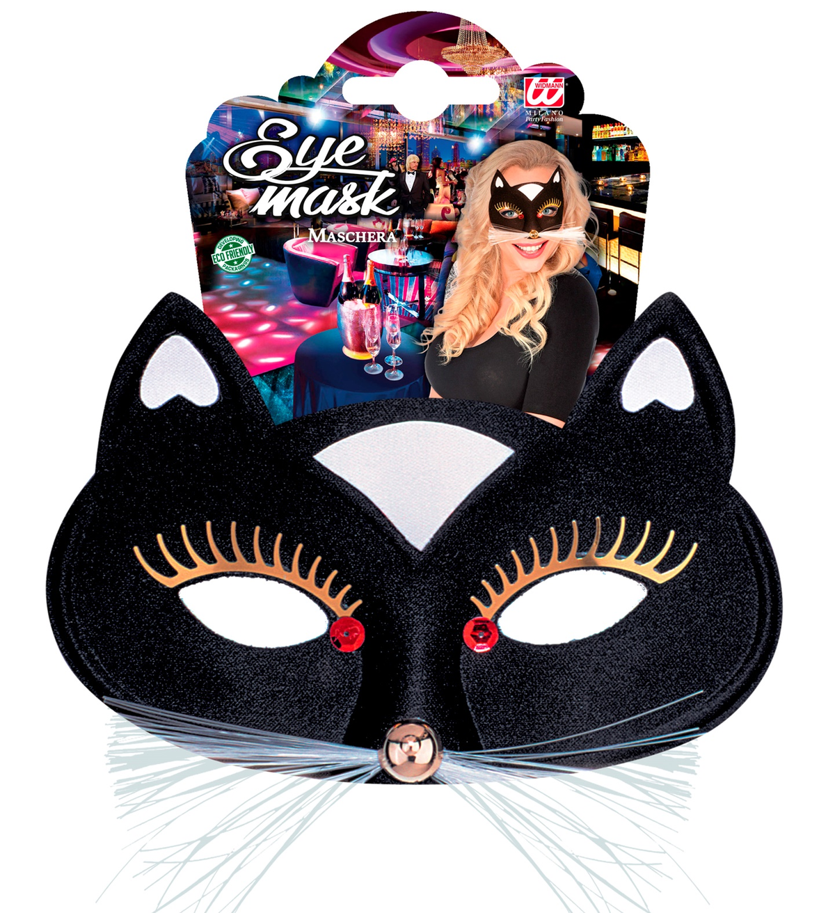 Maschera Domino Gatta Nero Accessorio Travestimento Carnevale Cosplay Feste a Tema - 64641