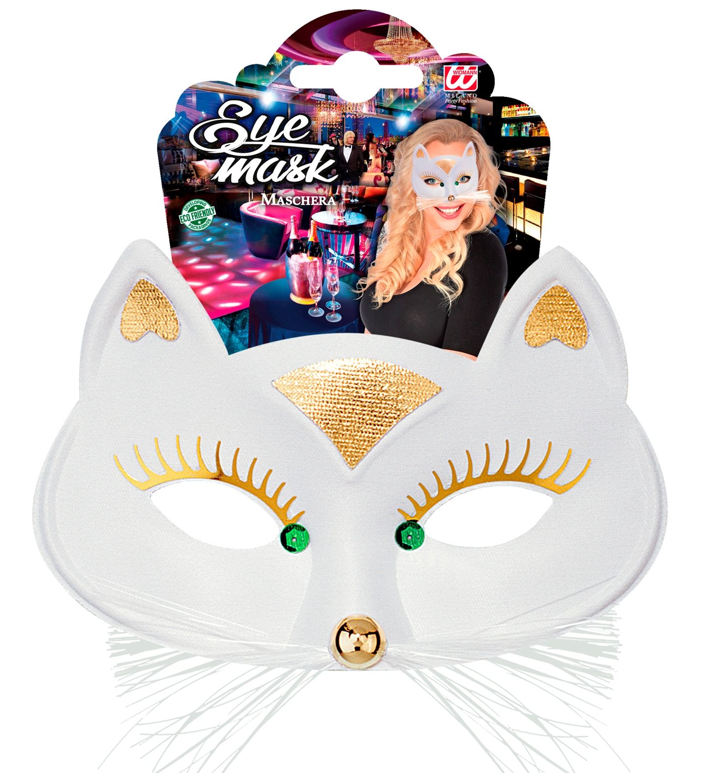 Maschera Domino Gatta Bianco Accessorio Travestimento Carnevale Cosplay Feste a Tema - 64642