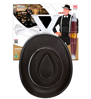 Set Travestimento Gangster 4 Pezzi Cappello Farfallino Bretelle Sigaro Accessori Costume Carnevale - 68555